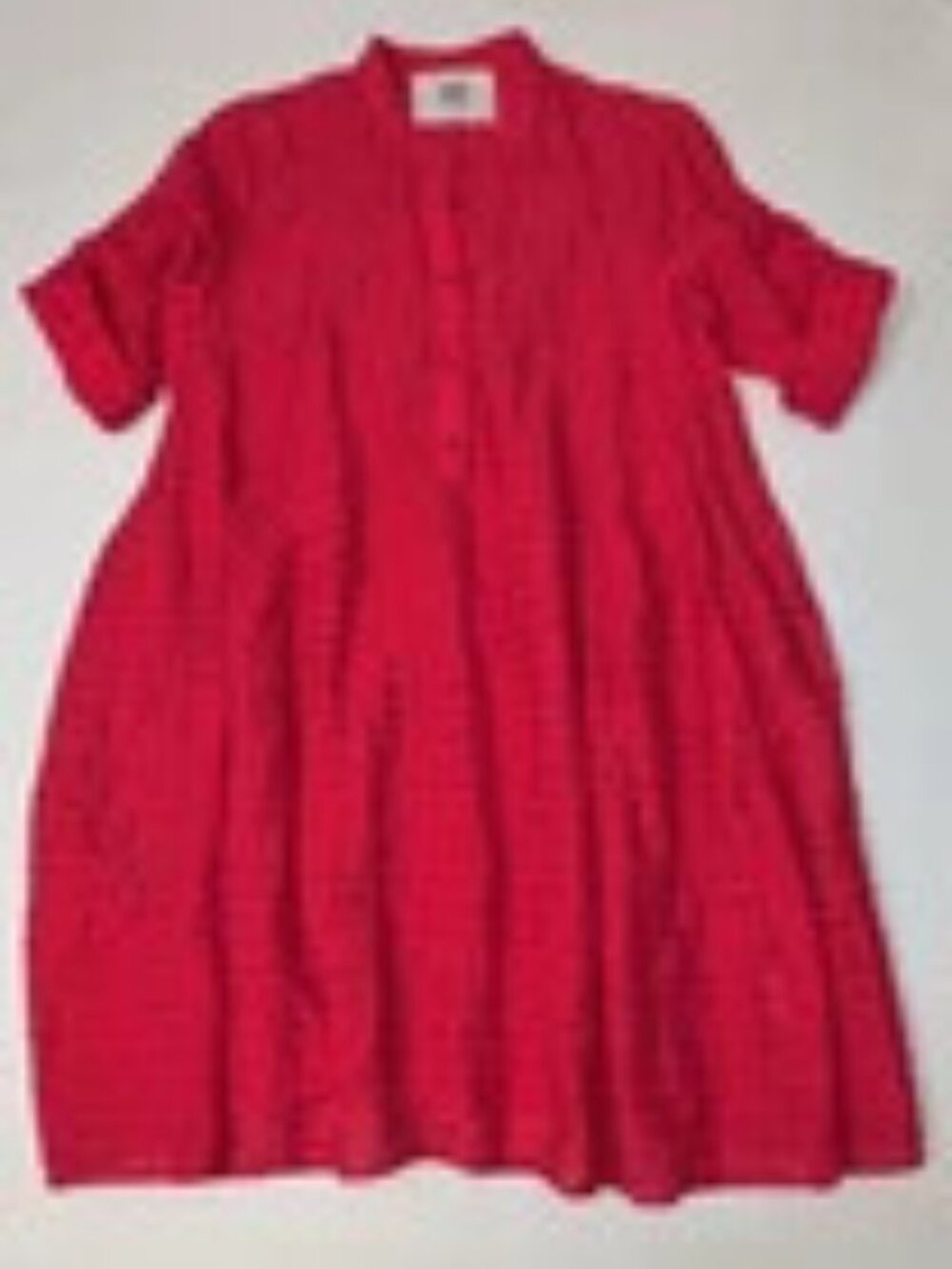 ESTEVE Italy Vibrant Red Textured Check Linen Midi Dress Roll Up Sleeve L NWOT